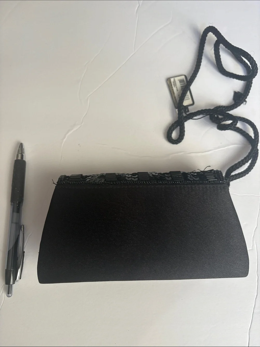 Bijoux Terner Black Sequin Clutch with Braided Strap